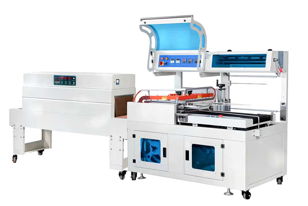 Heat-sealed shrink wrapping machine for tamper-proof product packaging.