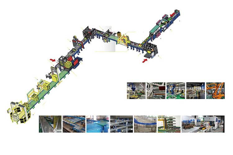 Industrial packing line with robotic sorting, sealing, and labeling integration.