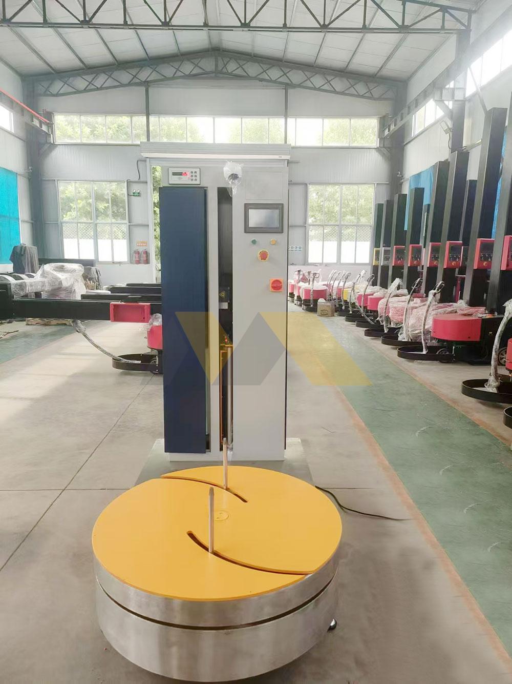 Industrial-grade luggage wrapping machine close-up
