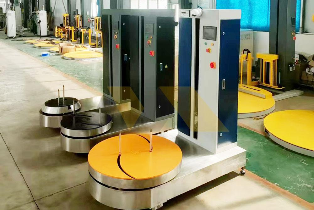 Shipping container with wrapped machines and HS labels