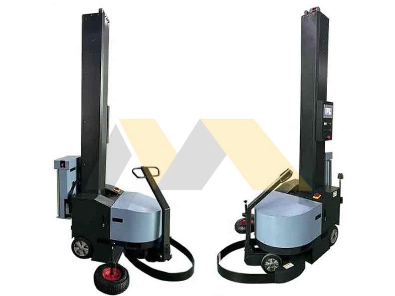 Engineer inspecting CE certified robot pallet wrapping machine