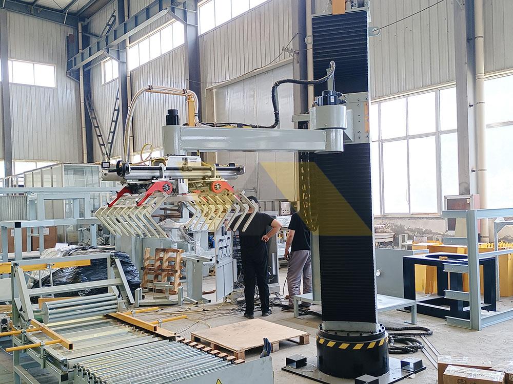 animated diagram showing column palletizer machine workflow stages palletizer machine