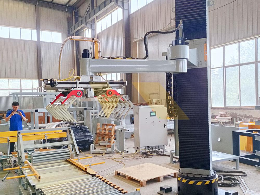 palletizer machine arm placing boxes with vacuum gripper palletizer machine